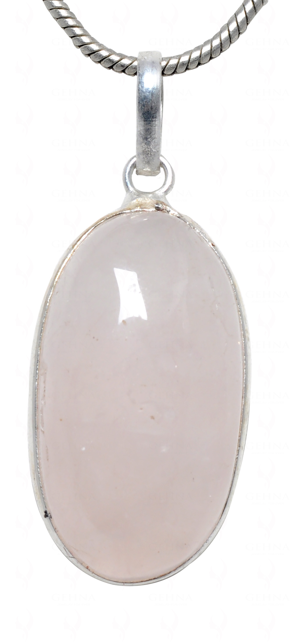 Rose Quartz Oval Shape Stone Studded Silver Plated Pendant GP4591