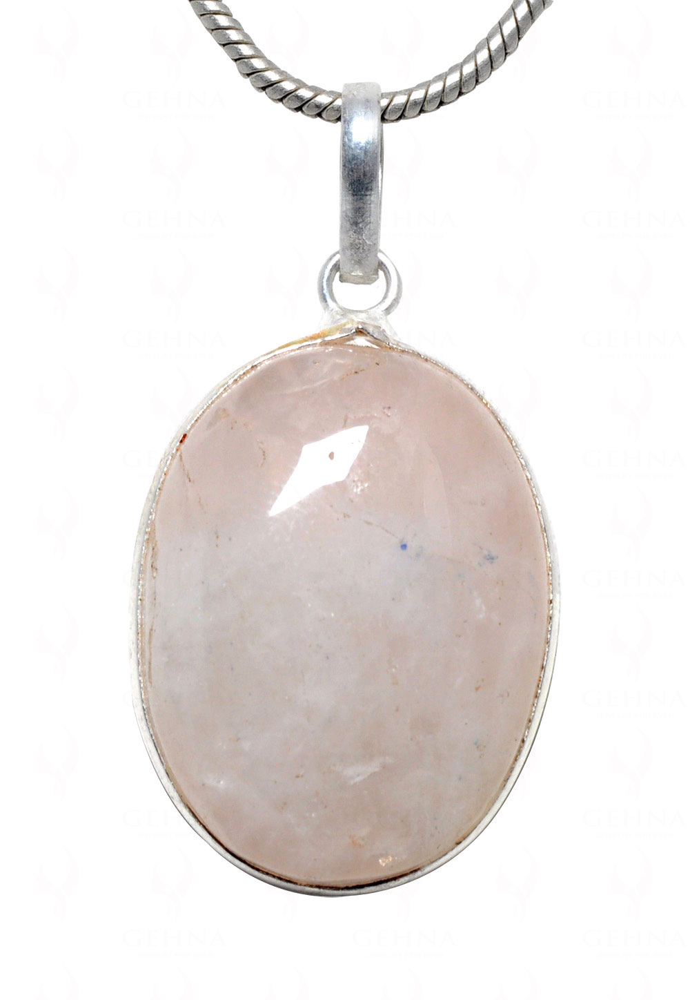 Rose Quartz Oval Shape Stone Studded Silver Plated Pendant GP4593