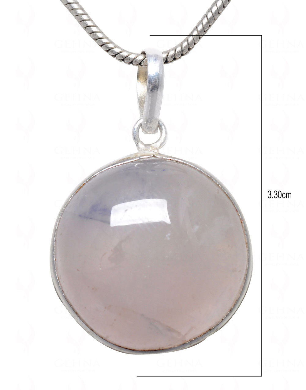 Rose Quartz Round Shape Stone Studded Silver Plated Pendant GP4596