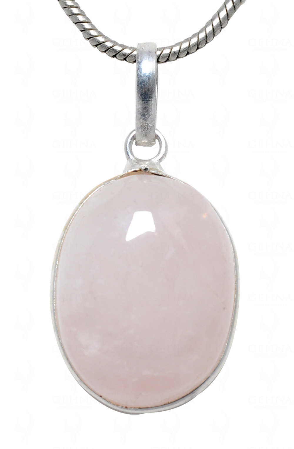 Rose Quartz Oval Shape Stone Studded Silver Plated Pendant GP4598