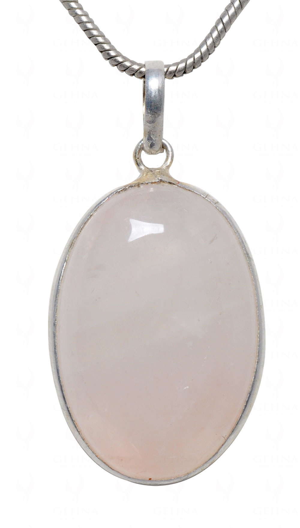 Rose Quartz Oval Shape Stone Studded Silver Plated Pendant GP4601