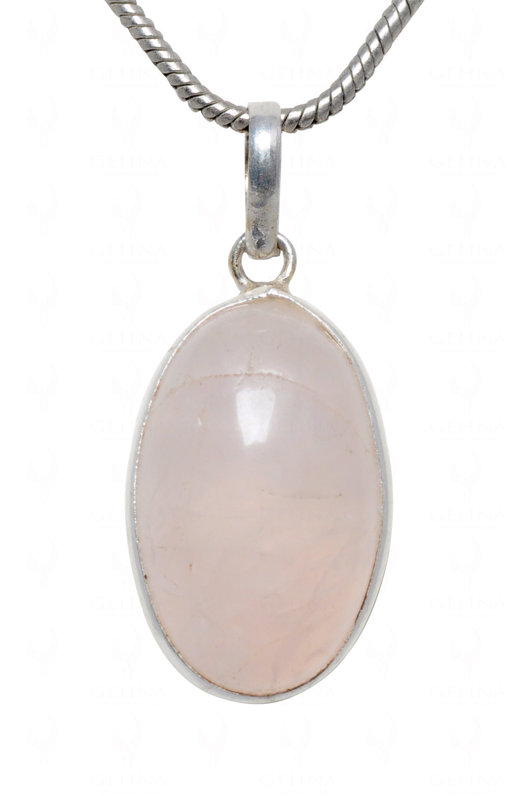 Rose Quartz Oval Shape Stone Studded Silver Plated Pendant GP4604