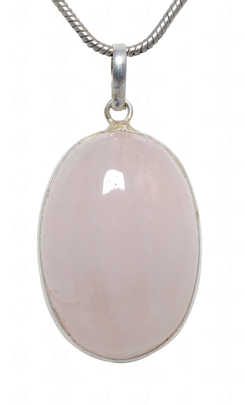 Rose Quartz Oval Shape Stone Studded Silver Plated Pendant GP4605