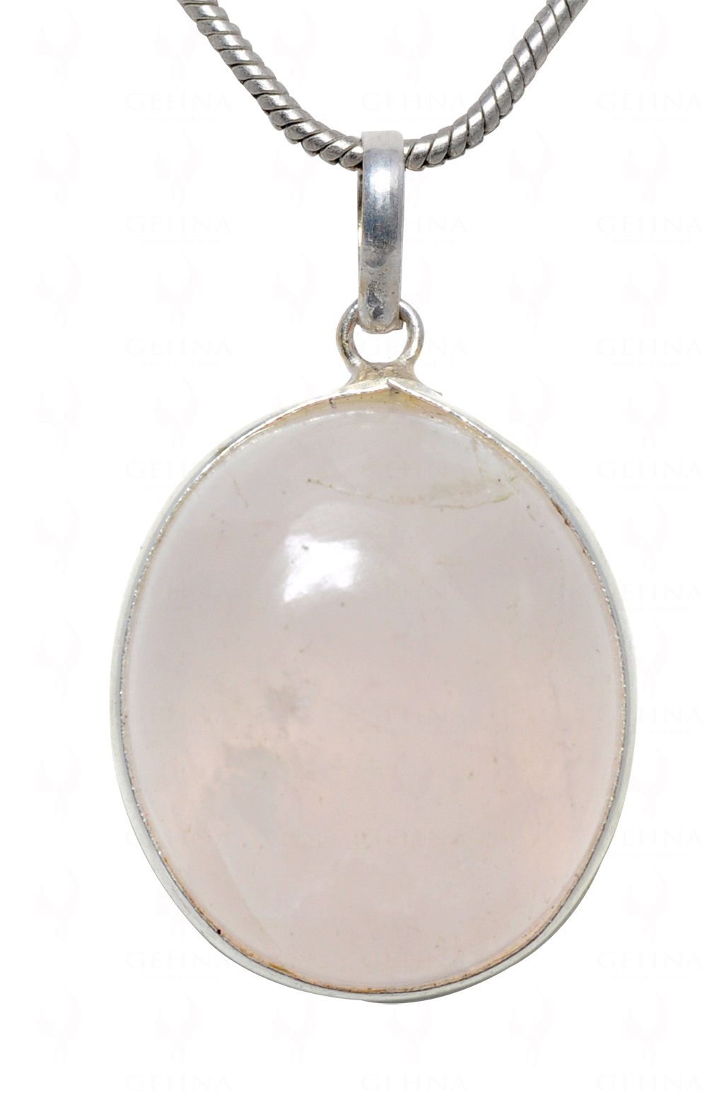 Rose Quartz Oval Shape Stone Studded Silver Plated Pendant GP4607