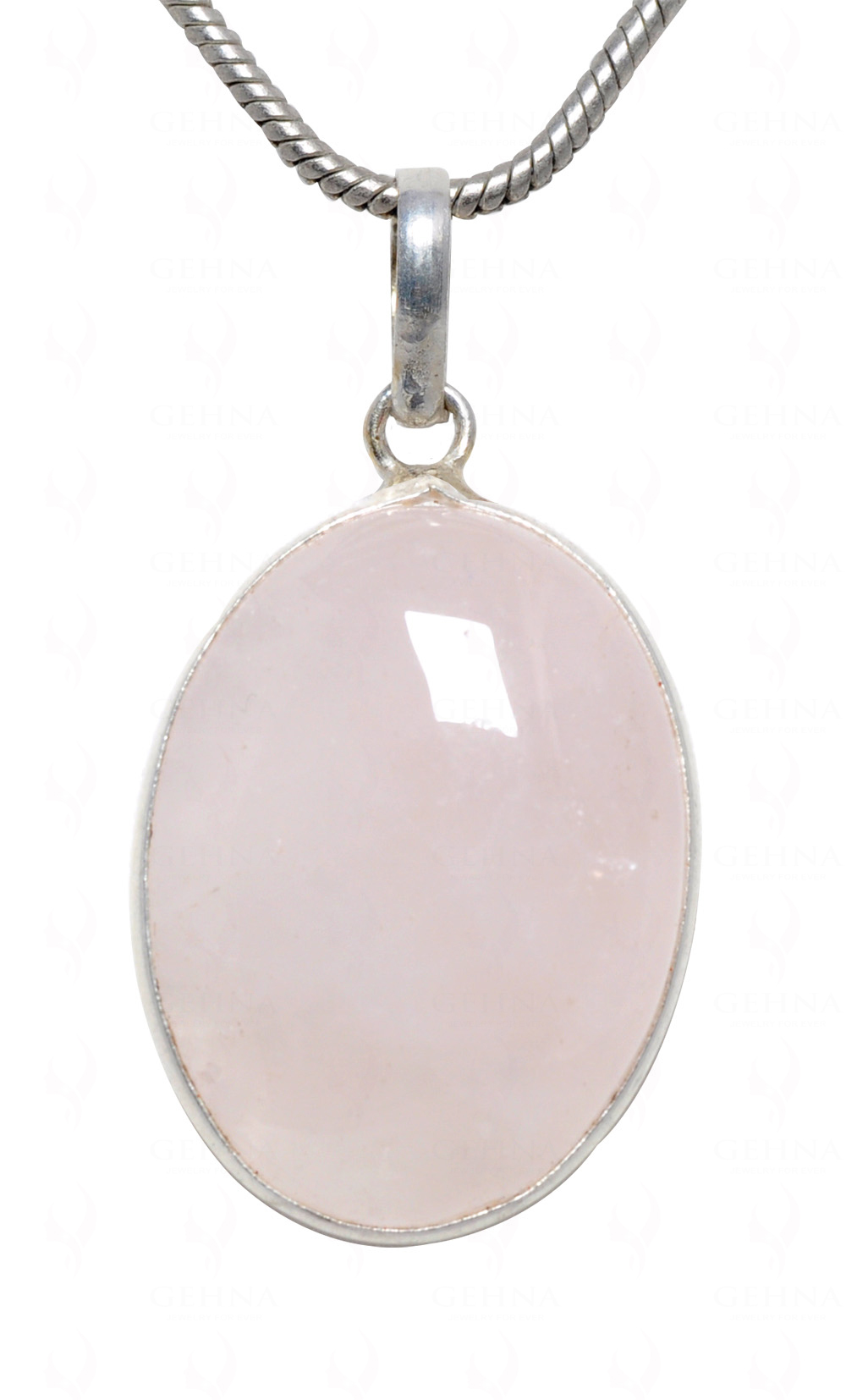 Rose Quartz Oval Shape Stone Studded Silver Plated Pendant GP4608