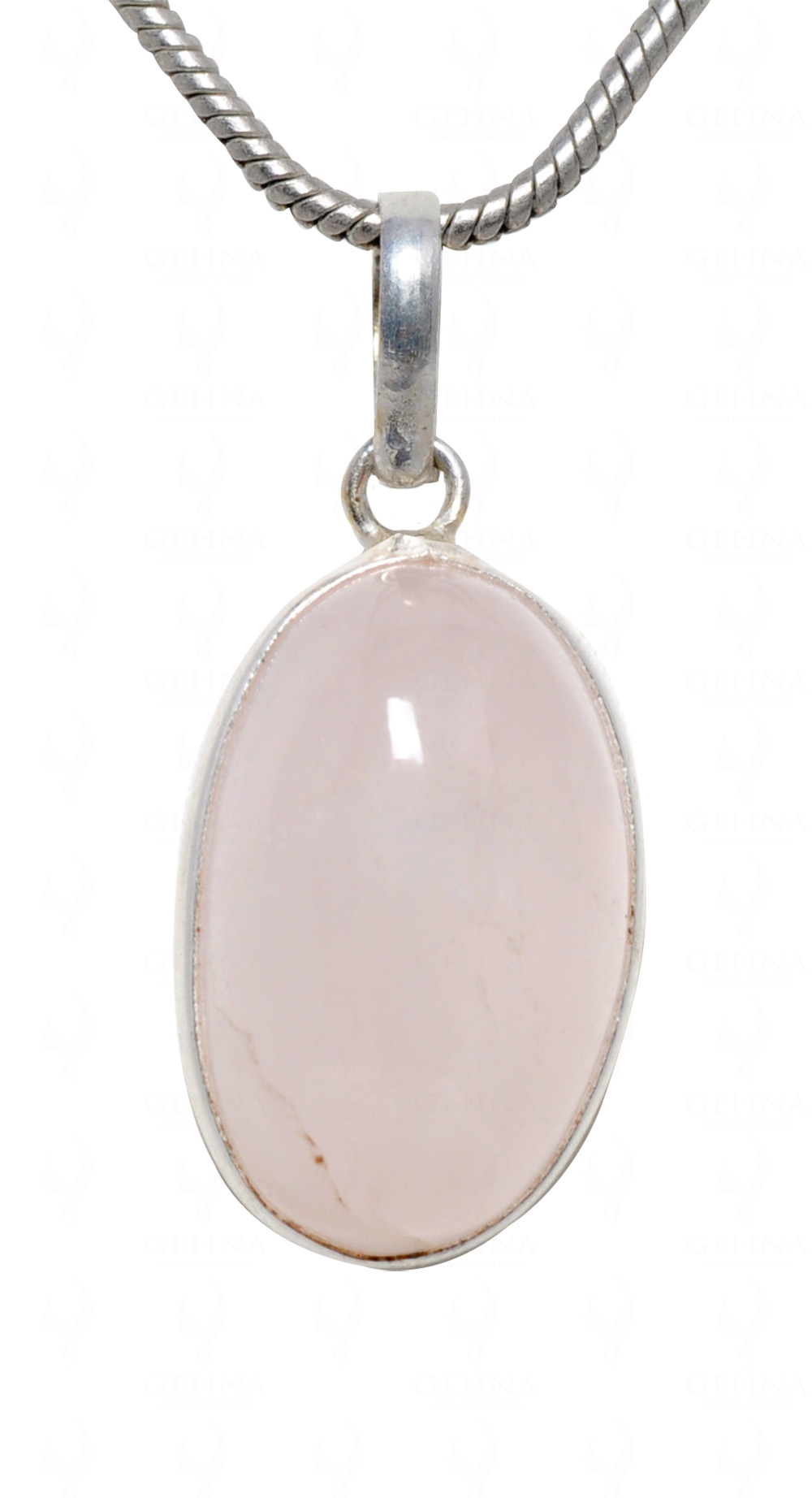 Rose Quartz Oval Shape Stone Studded Silver Plated Pendant GP4609