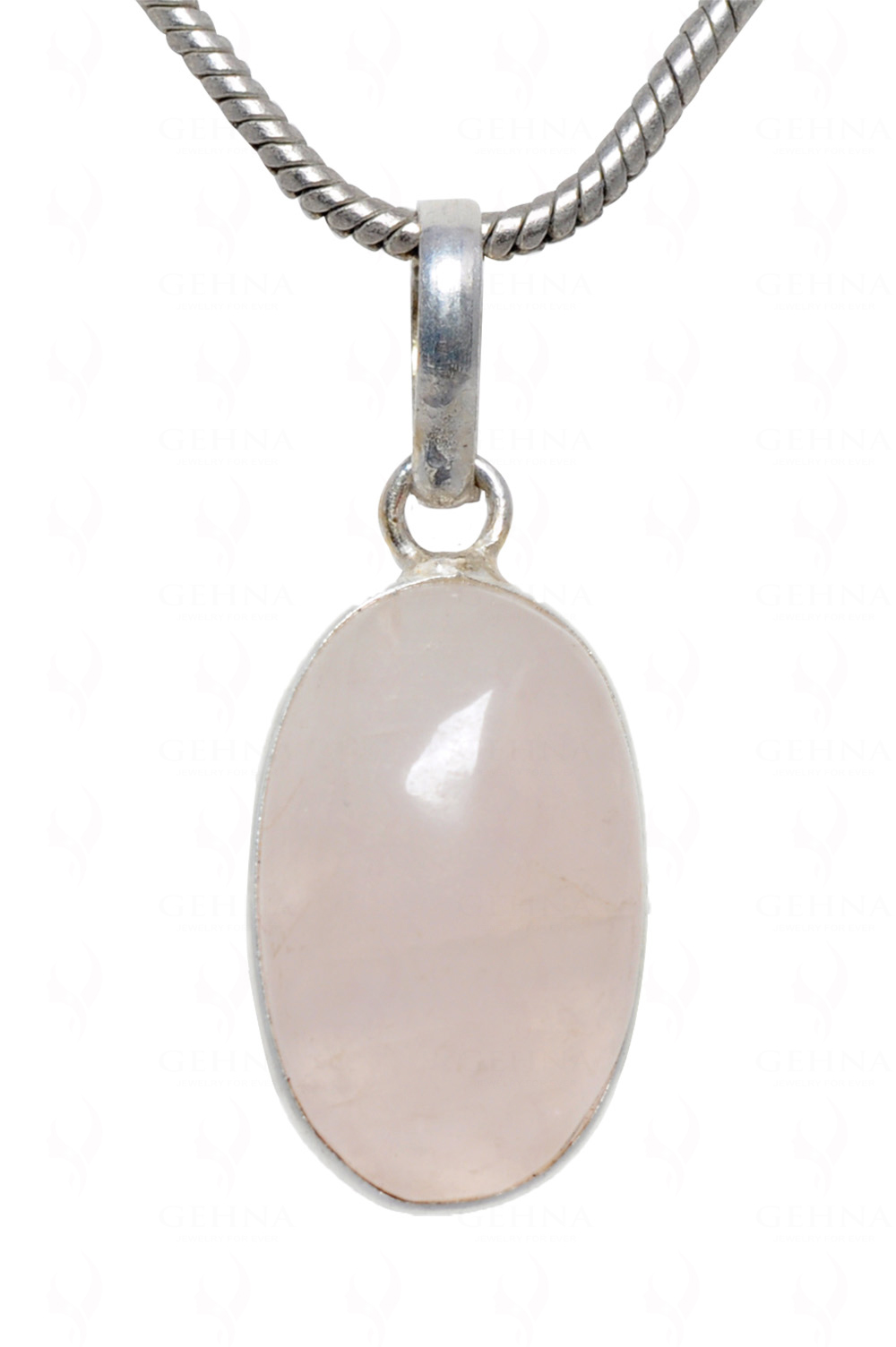 Rose Quartz Oval Shape Stone Studded Silver Plated Pendant GP4610