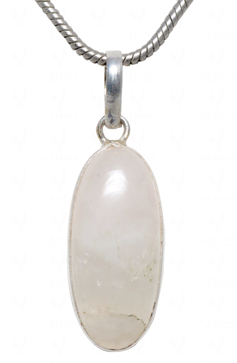 Rose Quartz Oval Shape Stone Studded Silver Plated Pendant GP4611