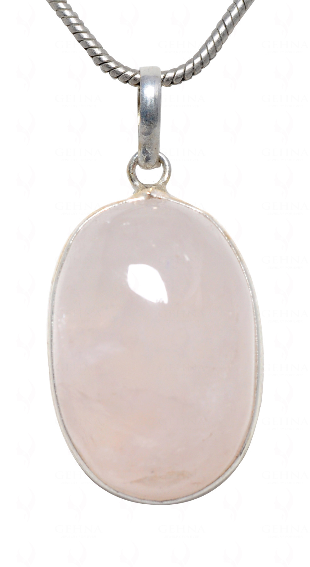 Rose Quartz Oval Shape Stone Studded Silver Plated Pendant GP4612
