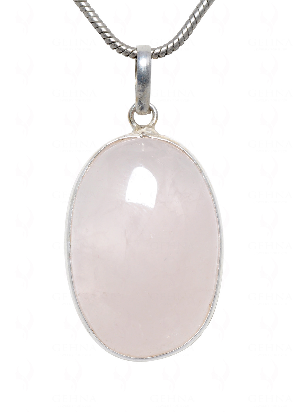 Rose Quartz Oval Shape Stone Studded Silver Plated Pendant GP4614