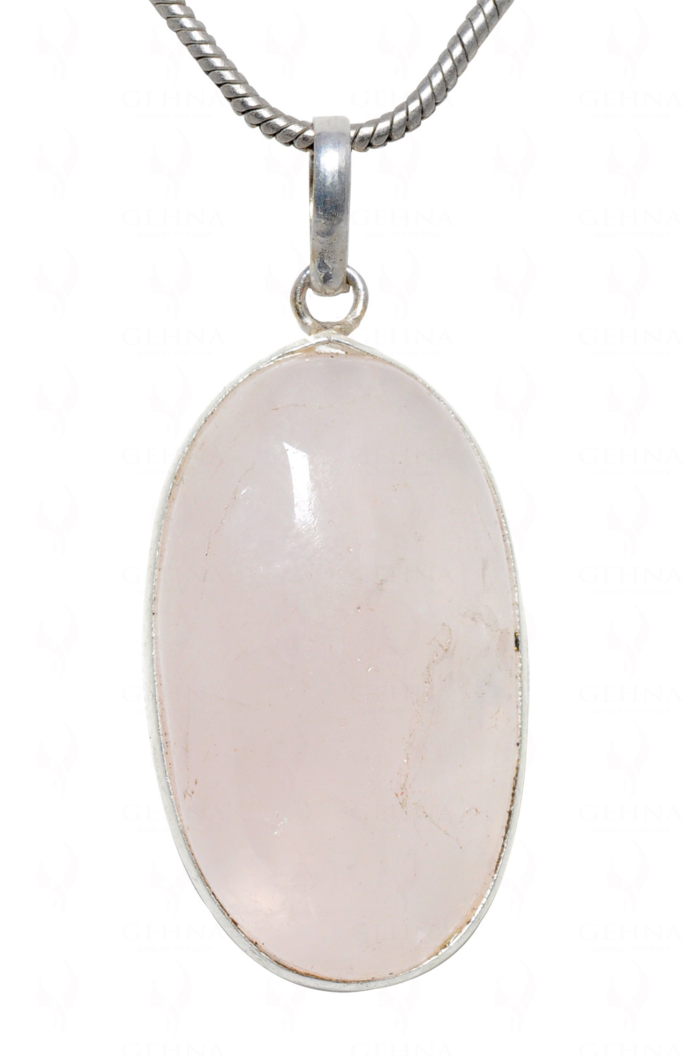 Rose Quartz Oval Shape Stone Studded Silver Plated Pendant GP4616