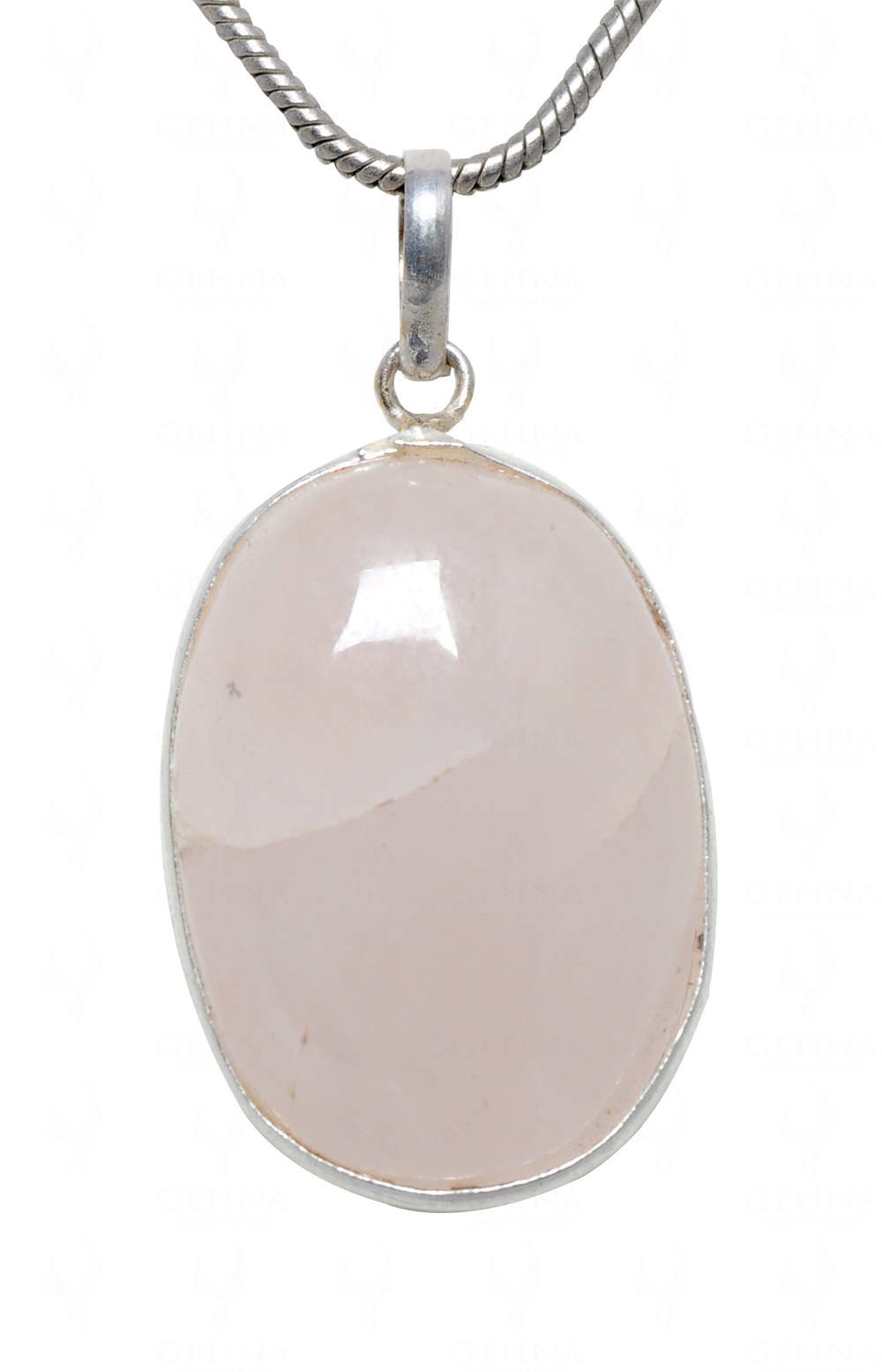 Rose Quartz Oval Shape Stone Studded Silver Plated Pendant GP4617