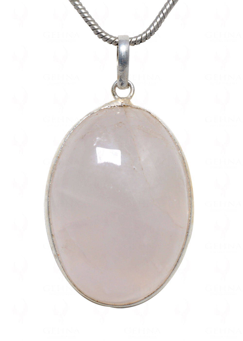 Rose Quartz Oval Shape Stone Studded Silver Plated Pendant GP4620