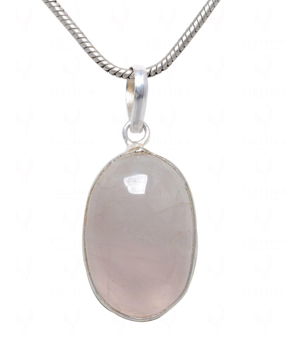 Rose Quartz Oval Shape Stone Studded Silver Plated Pendant GP4622
