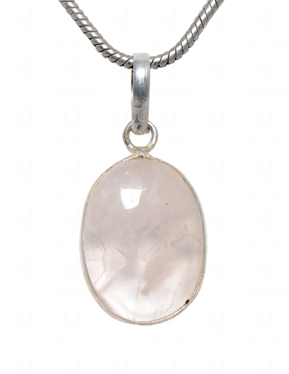 Rose Quartz Oval Shape Stone Studded Silver Plated Pendant GP4624