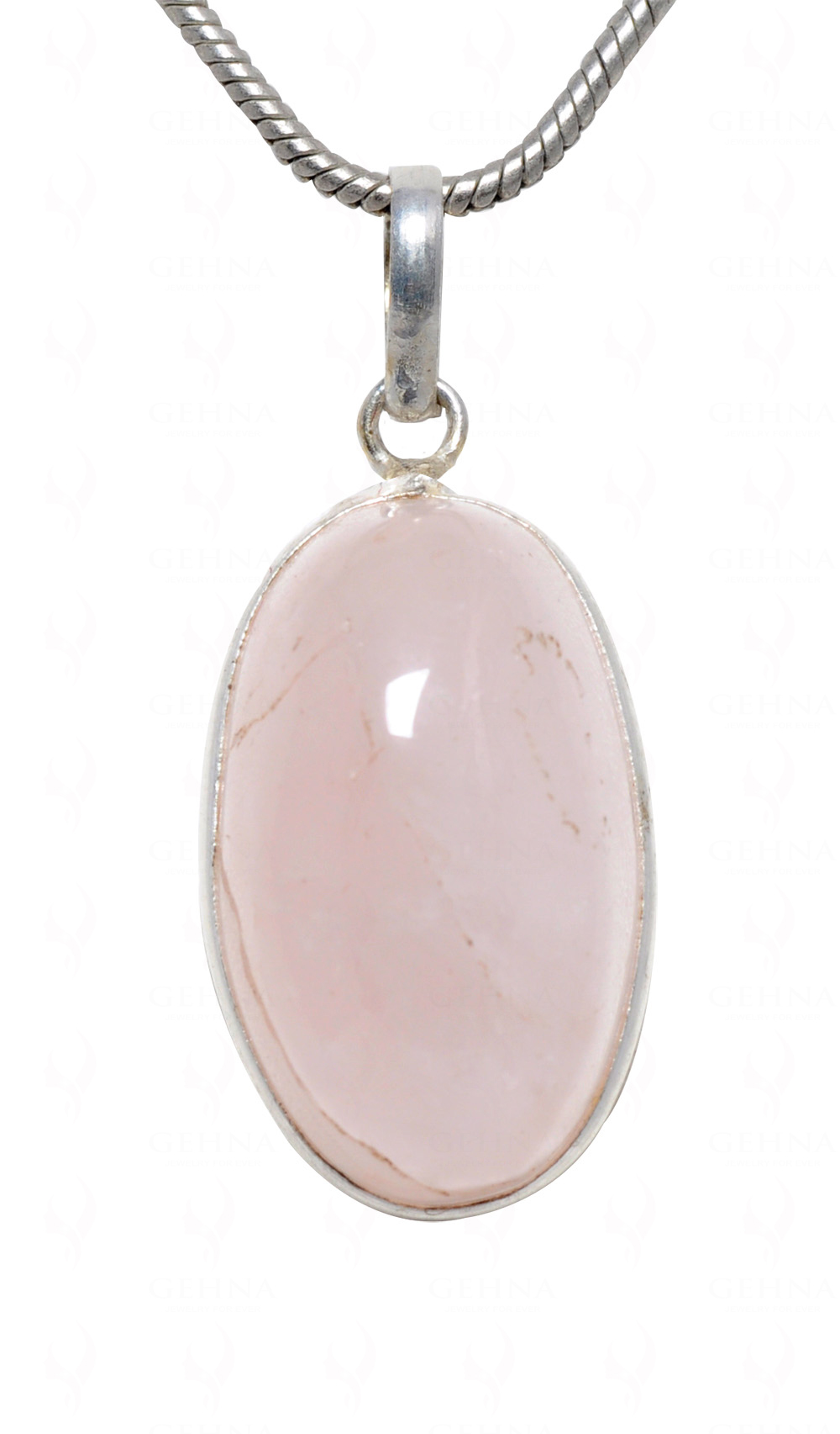 Rose Quartz Oval Shape Stone Studded Silver Plated Pendant GP4625