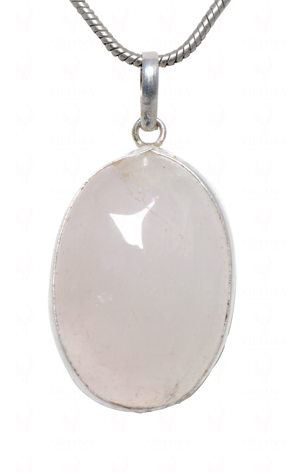 Rose Quartz Oval Shape Stone Studded Silver Plated Pendant GP4629