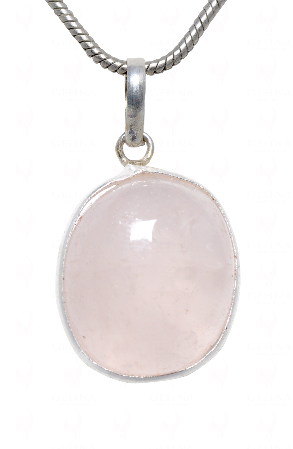 Rose Quartz Oval Shape Stone Studded Silver Plated Pendant GP4632