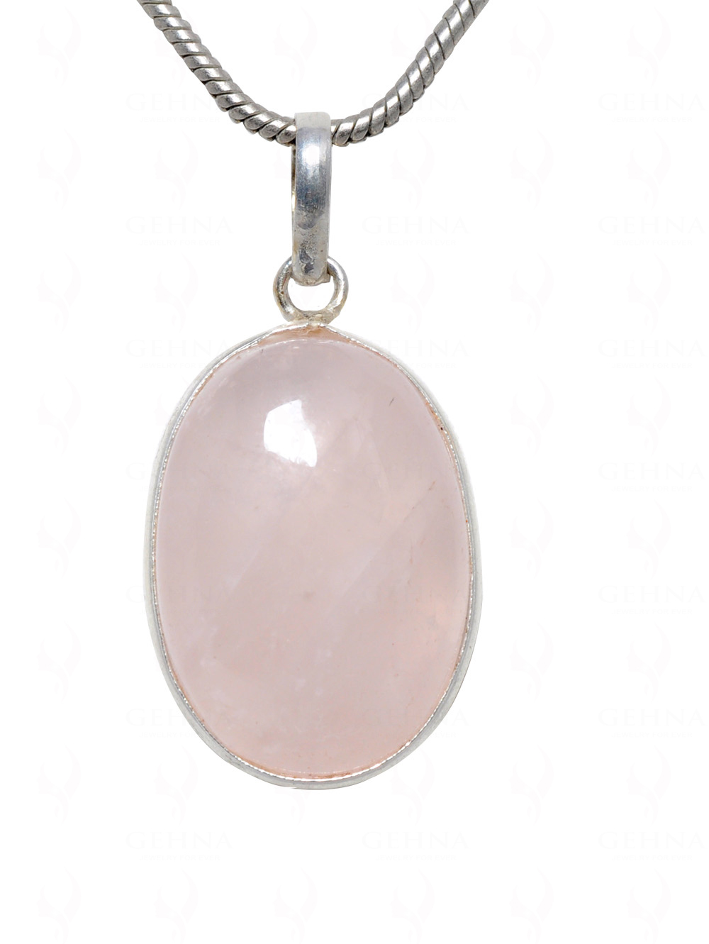 Rose Quartz Oval Shape Stone Studded Silver Plated Pendant GP4634