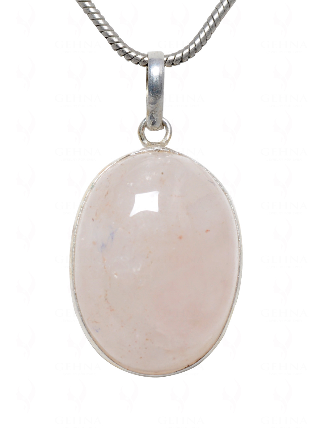 Rose Quartz Oval Shape Stone Studded Silver Plated Pendant GP4636