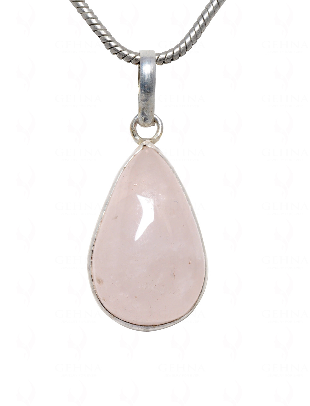 Rose Quartz Pear Shape Stone Studded Silver Plated Pendant GP4637