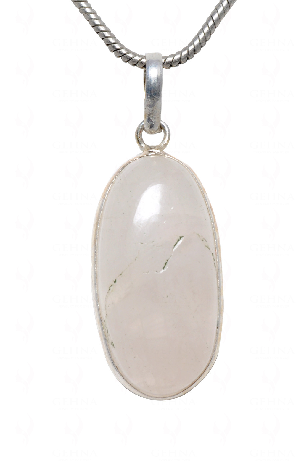 Rose Quartz Oval Shape Stone Studded Silver Plated Pendant GP4639