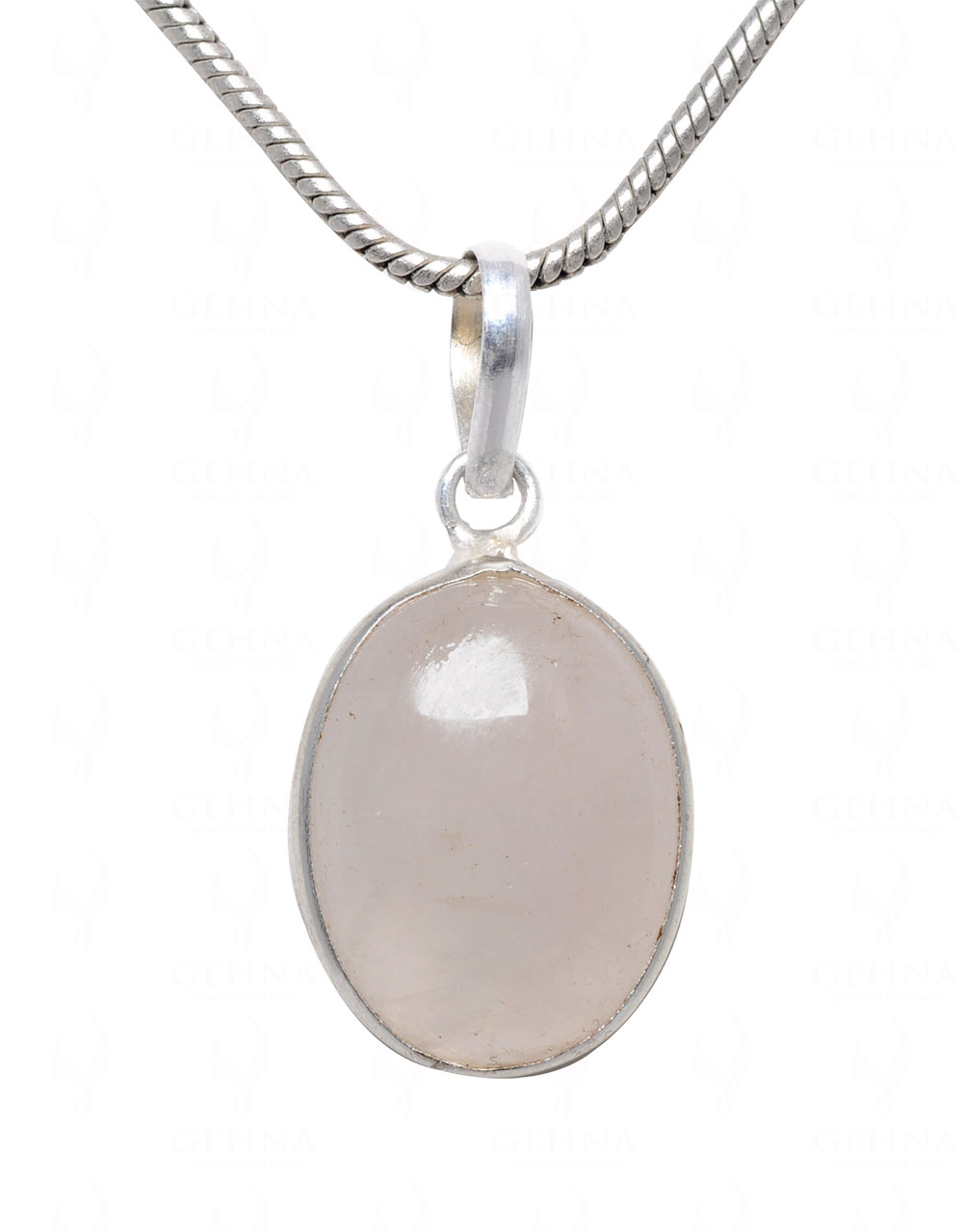 Rose Quartz Oval Shape Stone Studded Silver Plated Pendant GP4640