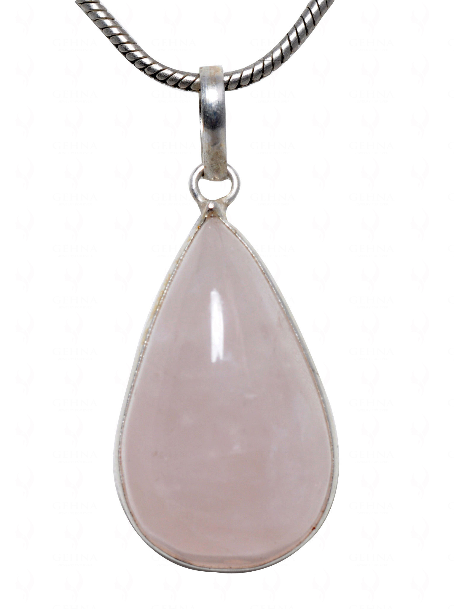 Rose Quartz Pear Shape Stone Studded Silver Plated Pendant GP4641