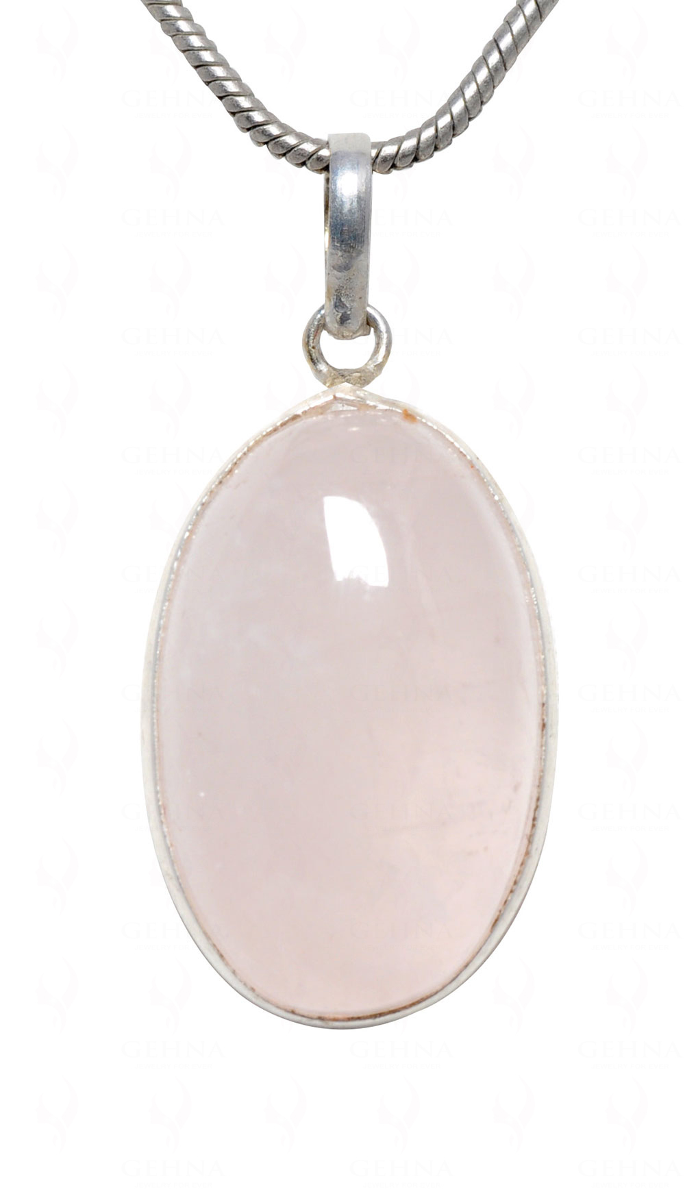 Rose Quartz Oval Shape Stone Studded Silver Plated Pendant GP4642
