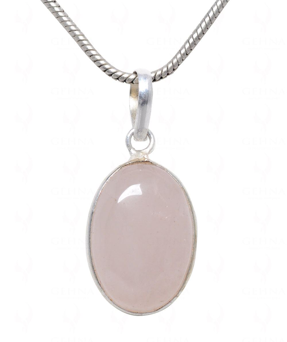 Rose Quartz Oval Shape Stone Studded Silver Plated Pendant GP4644