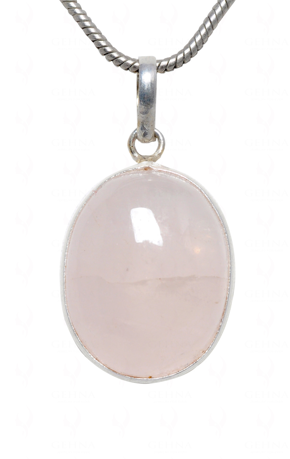 Rose Quartz Oval Shape Stone Studded Silver Plated Pendant GP4646