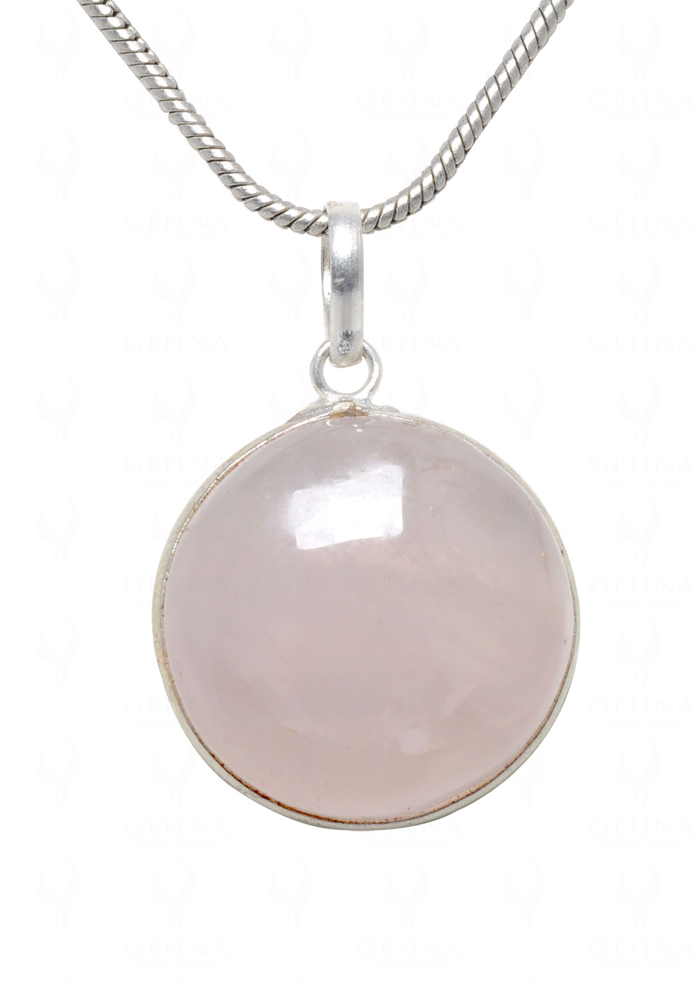 Rose Quartz Round Shape Stone Studded Silver Plated Pendant GP4651