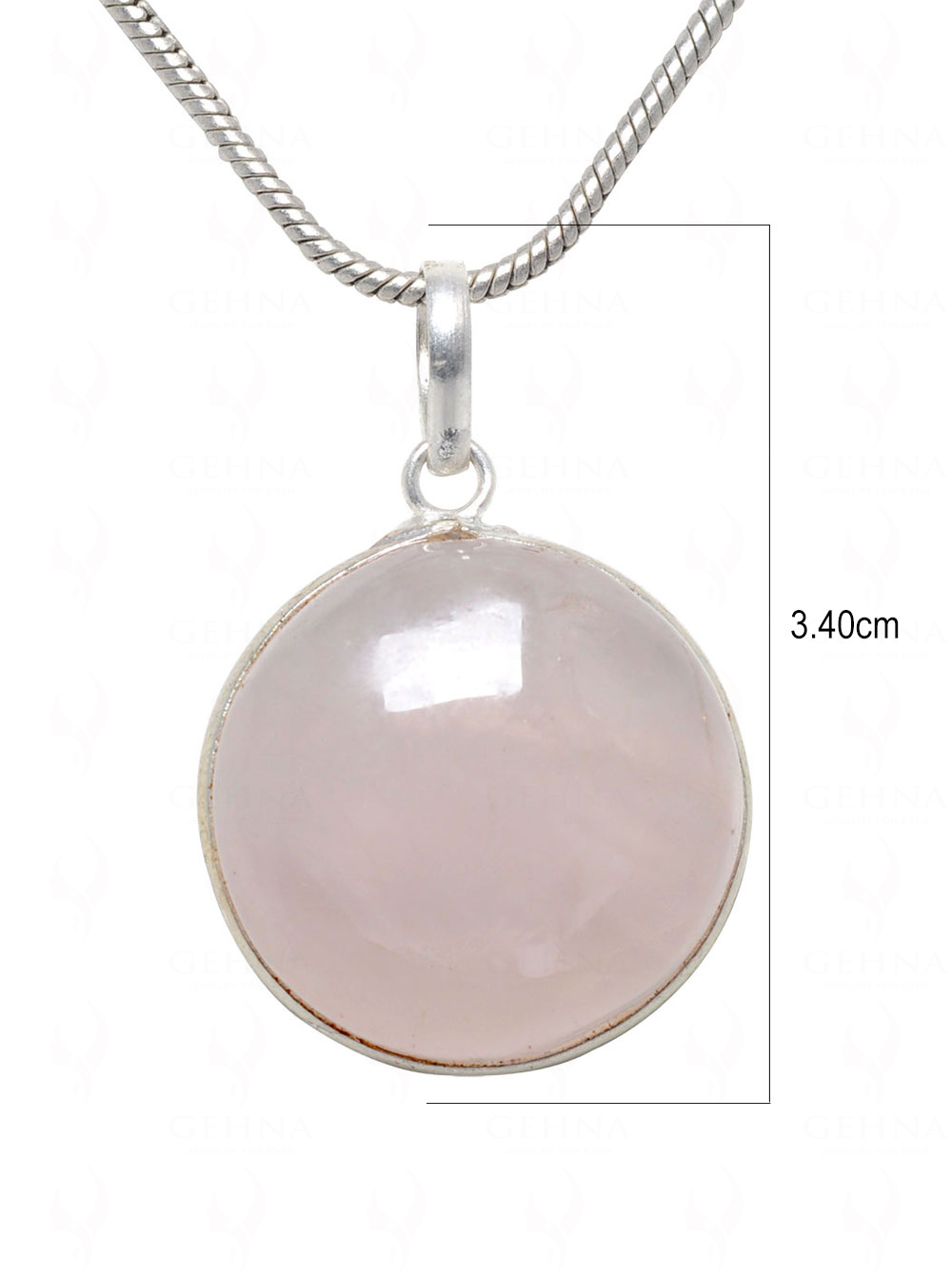 Rose Quartz Round Shape Stone Studded Silver Plated Pendant GP4651
