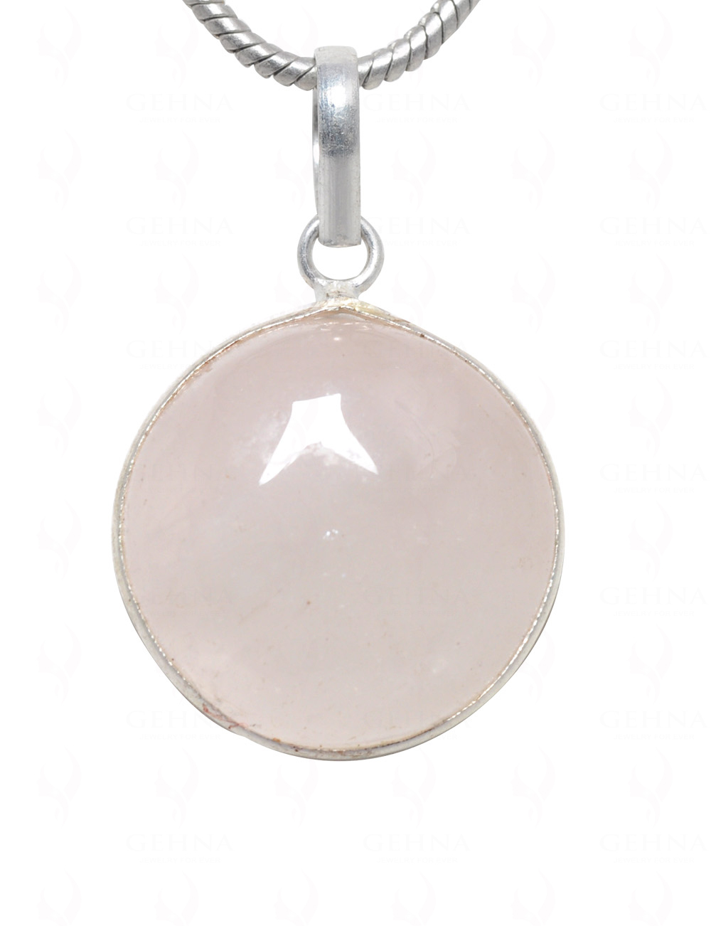 Rose Quartz Round Shape Stone Studded Silver Plated Pendant GP4662