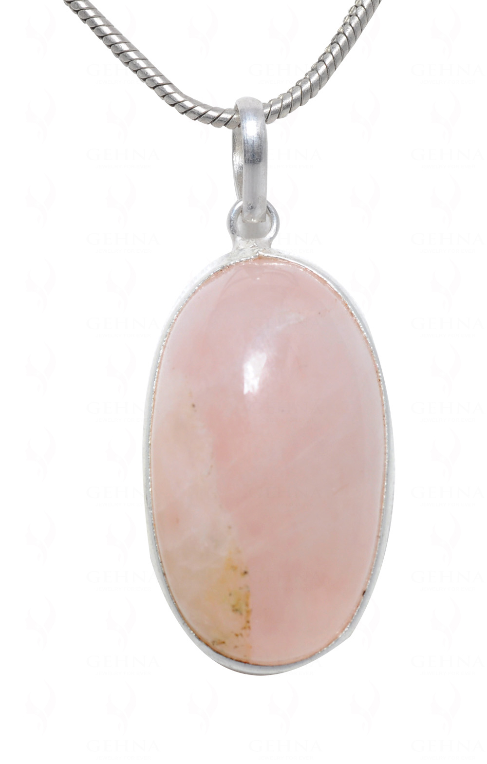 Pink Chalcedony Oval Shape Stone Studded Silver Plated Pendant GP4668