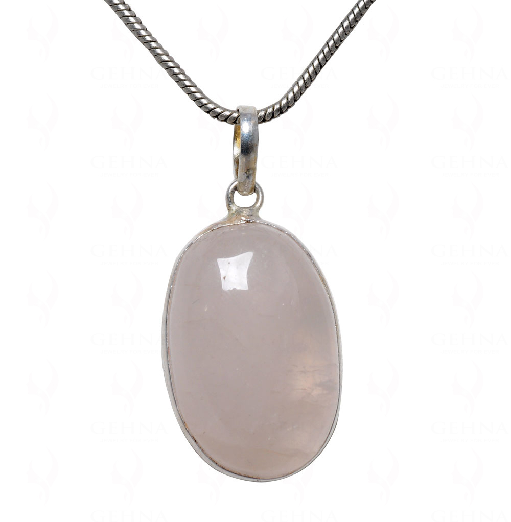 Rose Quartz Oval Shape Stone Studded Silver Plated Pendant GP4670
