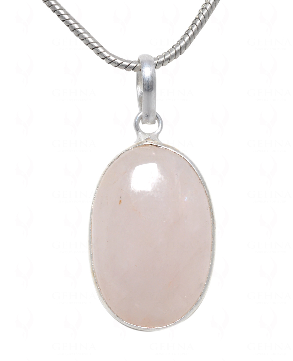 Pink Chalcedony Oval Shape Stone Studded Silver Plated Pendant GP4679