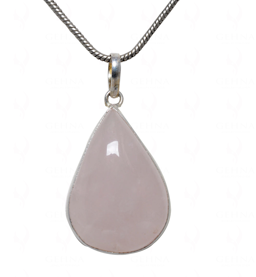 Pink Chalcedony Pear Shape Stone Studded Silver Plated Pendant GP4689