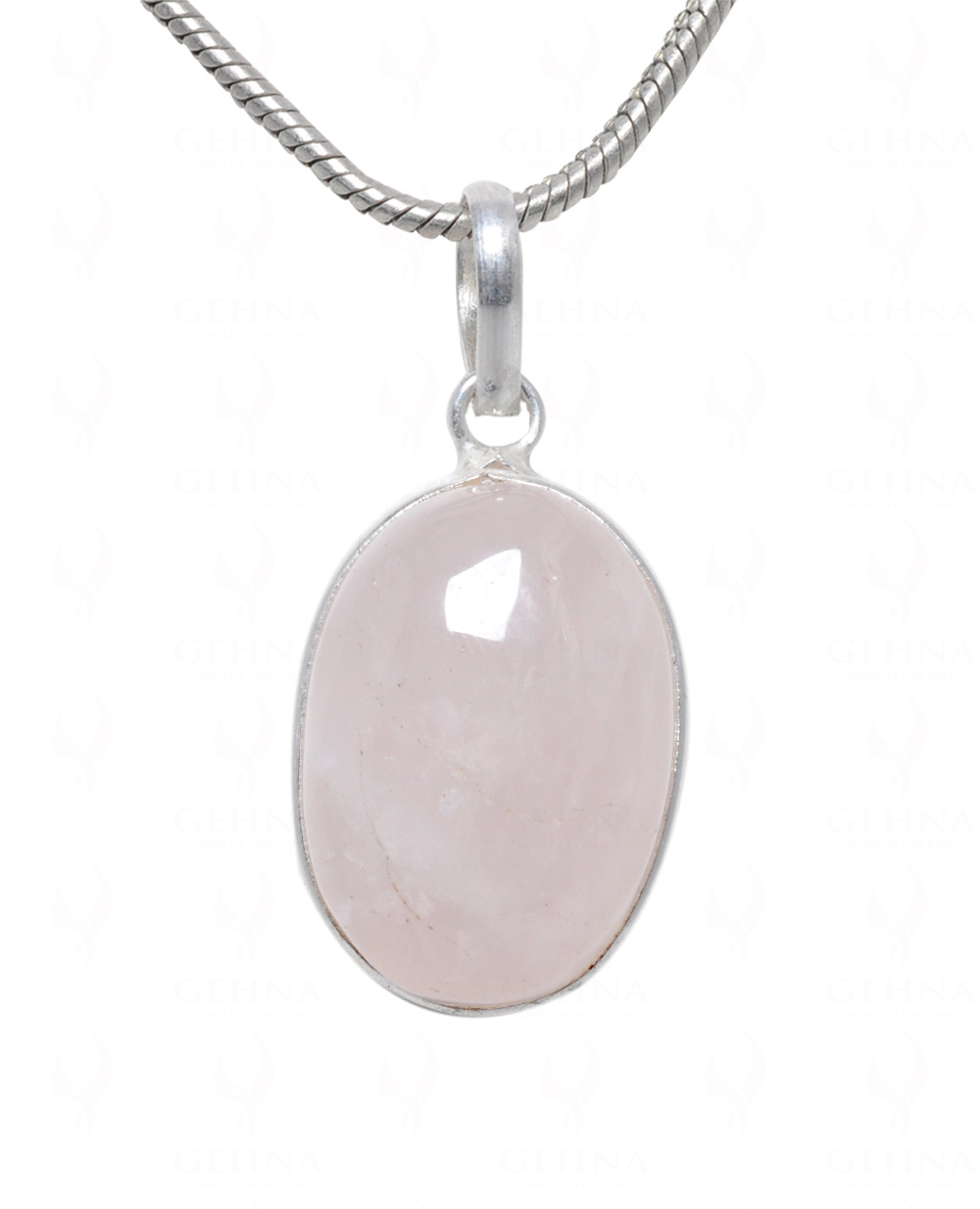 Pink Chalcedony Oval Shape Stone Studded Silver Plated Pendant GP4690