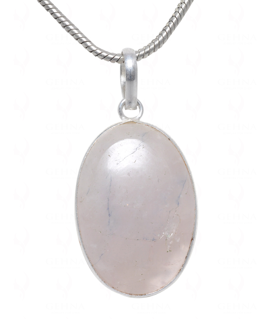 Pink Chalcedony Oval Shape Stone Studded Silver Plated Pendant GP4691