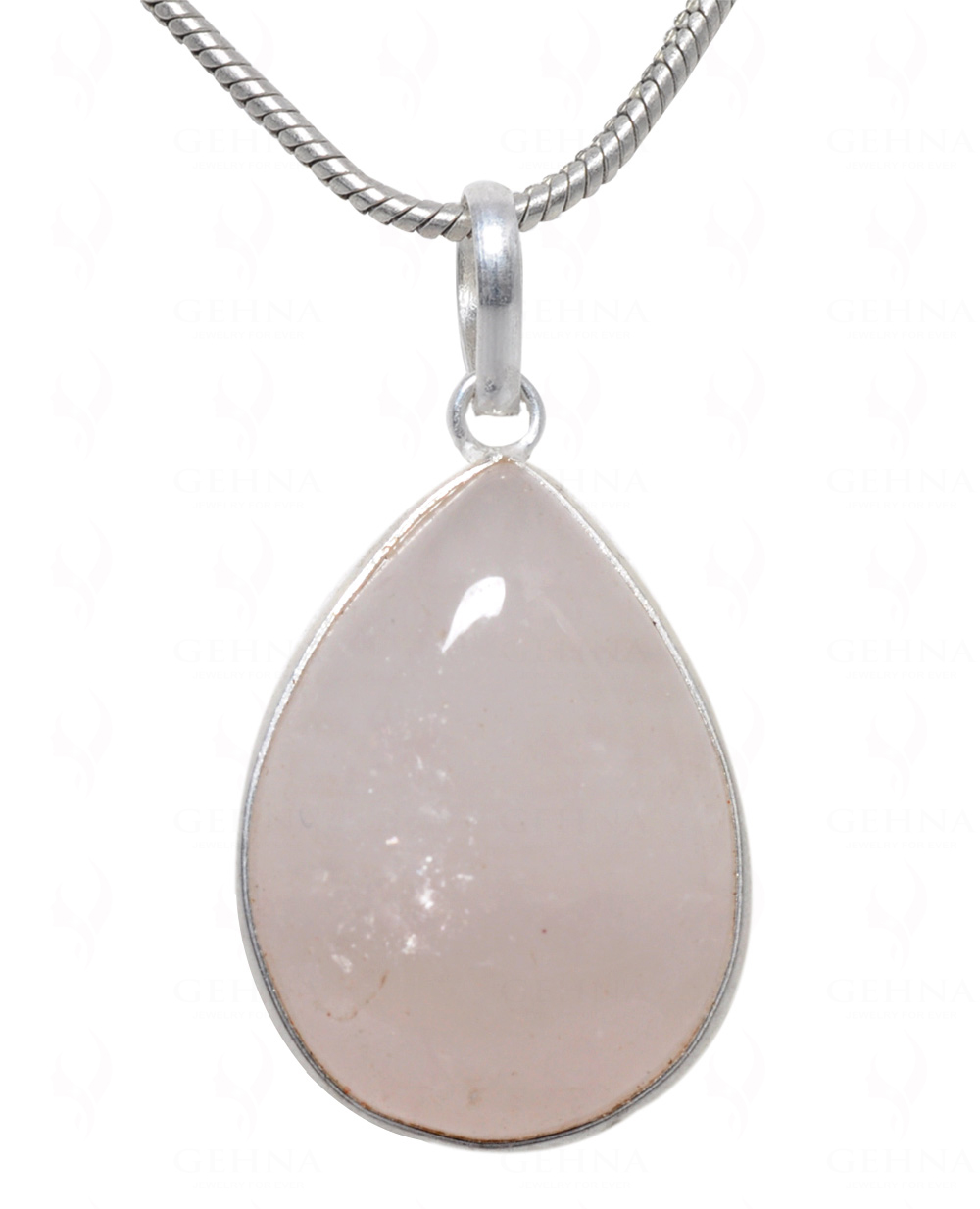 Rose Quartz Pear Shape Stone Studded Silver Plated Pendant GP4694