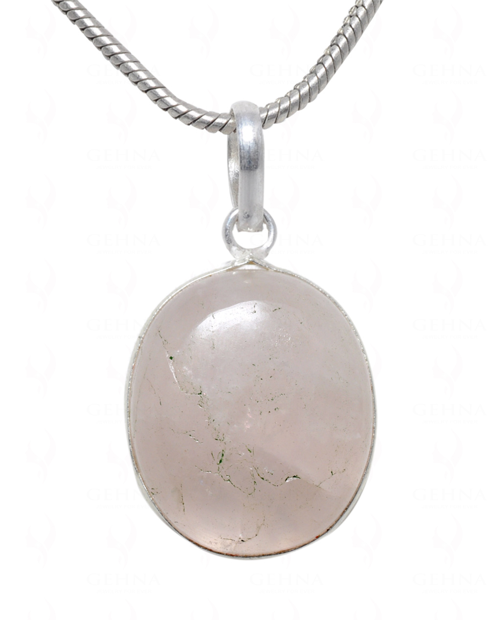 Rose Quartz Oval Shape Stone Studded Silver Plated Pendant GP4696