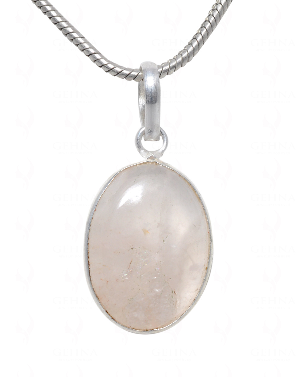 Rose Quartz Oval Shape Stone Studded Silver Plated Pendant GP4697