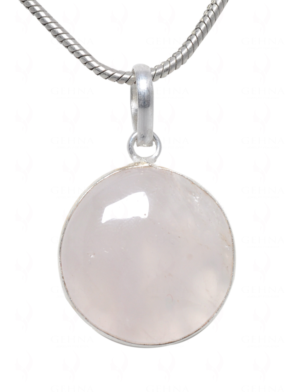 Rose Quartz Round Shape Stone Studded Silver Plated Pendant GP4698