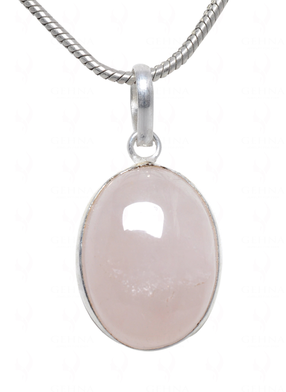 Pink Chalcedony Oval Shape Stone Studded Silver Plated Pendant GP4700