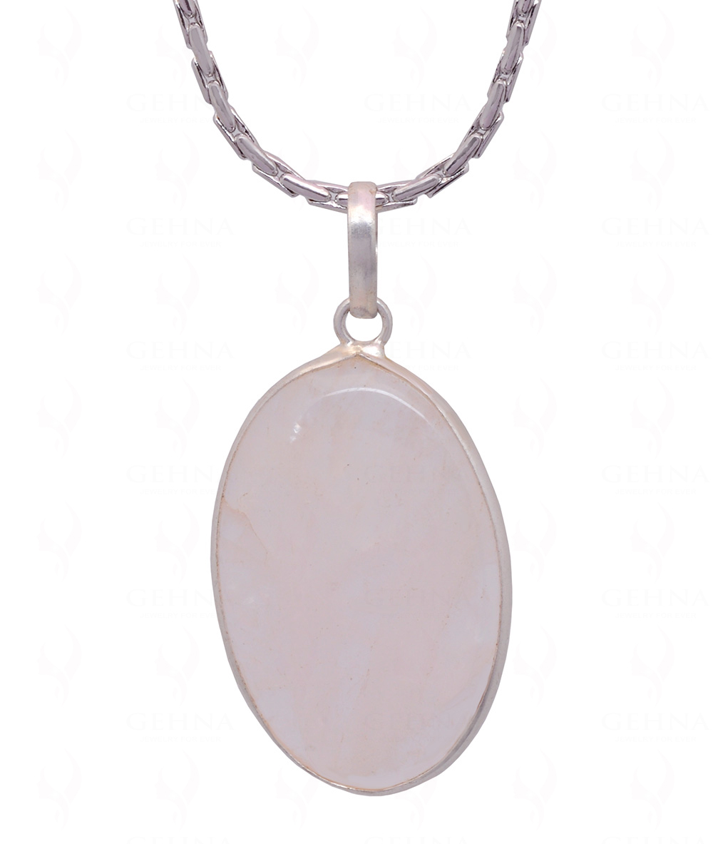 Rose Quartz Oval Shape Stone Studded Silver Plated Pendant GP4705