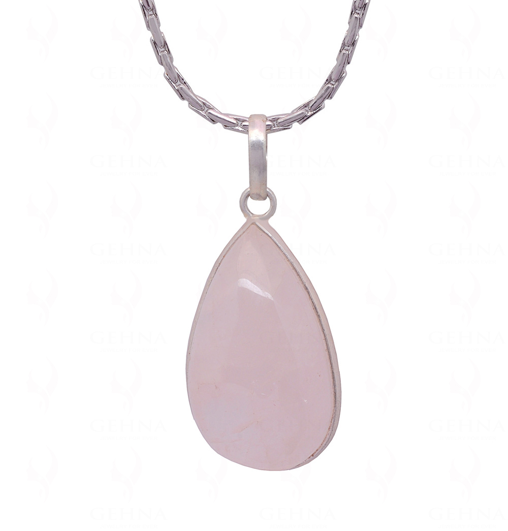 Rose Quartz Pear Shape Stone Studded Silver Plated Pendant GP4711