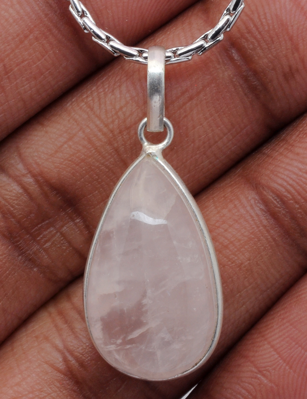 Rose Quartz Pear Shape Stone Studded Silver Plated Pendant GP4711