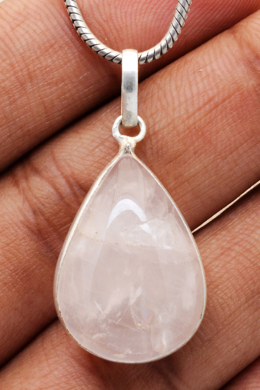 Rose Quartz Pear Shape Stone Studded Silver Plated Pendant GP4722