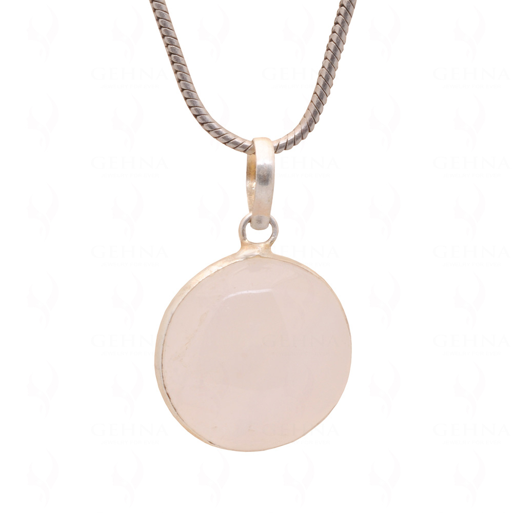 Rose Quartz Round Shape Stone Studded Silver Plated Pendant GP4731